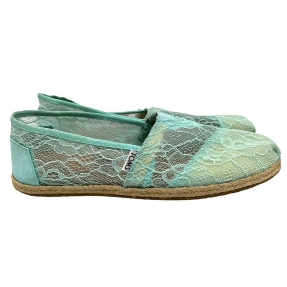 NWOT Toms Aqua Lace Alpargata Classic Slip On Espadrille Shoes - Picture 5 of 13
